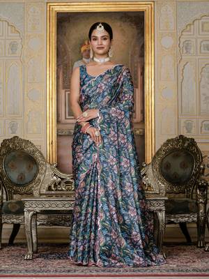 Green stylish ready to wear chinon partywear saree 1