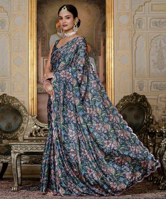Green stylish ready to wear chinon partywear saree 5