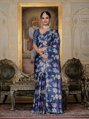 Lavender stylish ready to wear chinon partywear saree 1