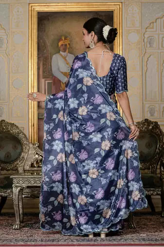 Lavender stylish ready to wear chinon partywear saree