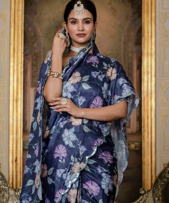 Lavender stylish ready to wear chinon partywear saree 4