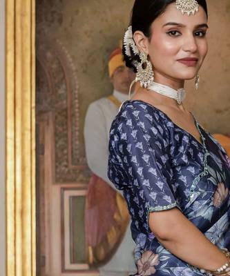 Lavender stylish ready to wear chinon partywear saree 5