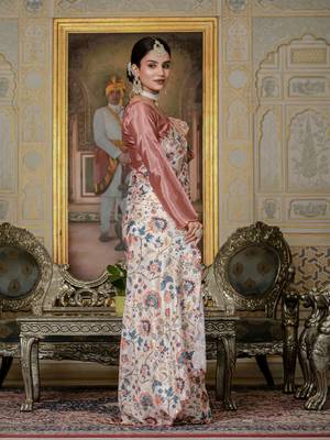 Cream stylish ready to wear chinon partywear saree 5
