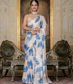 Off white color stylish ready to wear chinon fabric partywear saree