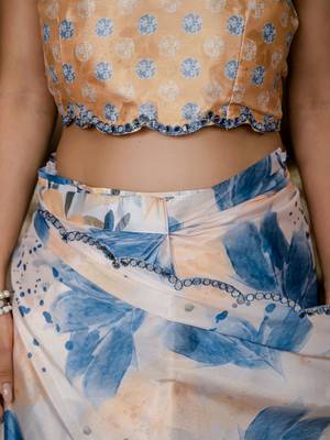 Off white stylish ready to wear chinon partywear saree 6