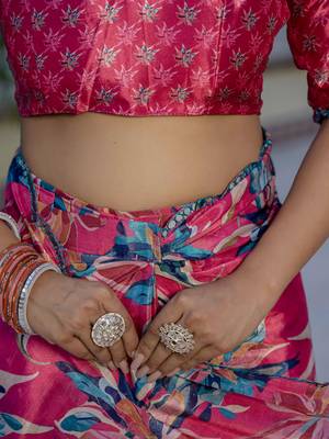 Pink stylish ready to wear chinon partywear saree 6