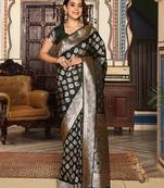 green silk blend blend woven ethnic partywear saree