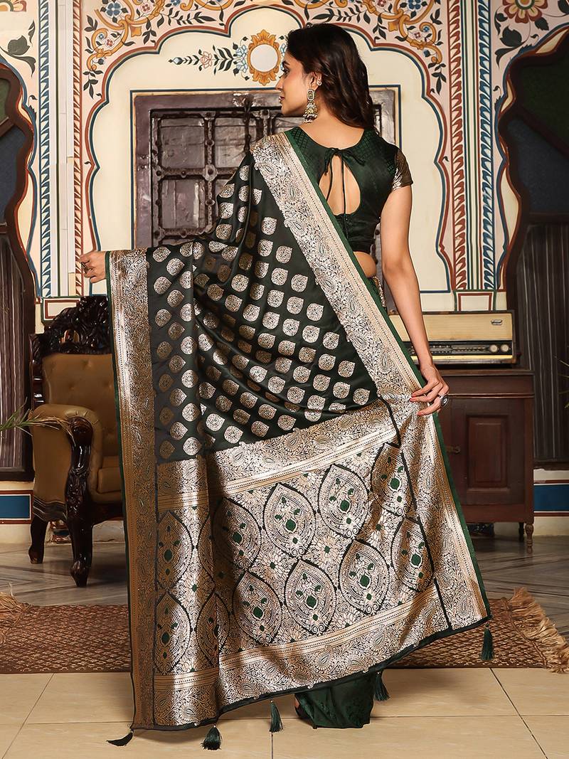 green color silk blend blend woven designer ethnic partywear saree