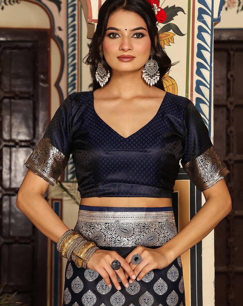 blue color silk blend blend woven designer ethnic partywear saree