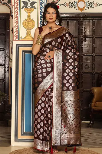 wine color silk blend blend woven designer ethnic partywear saree