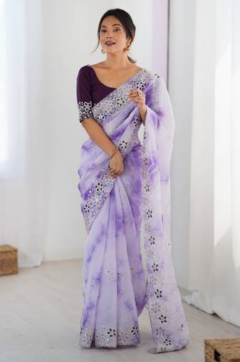 Lavender color fendy fabric stylish girlie saree