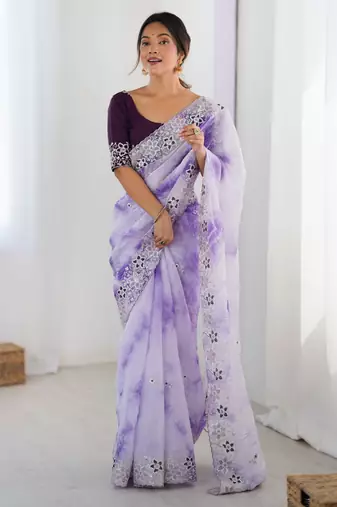 Lavender color fendy fabric stylish girlie saree