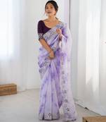 Lavender color fendy fabric stylish girlie saree