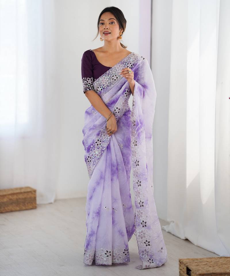 Lavender color fendy fabric stylish girlie saree