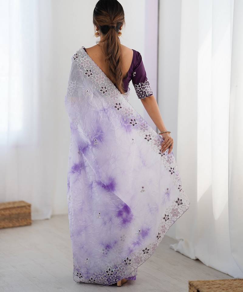 Lavender color fendy fabric stylish girlie saree