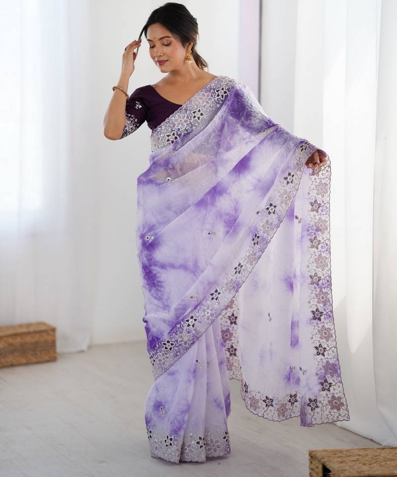 Lavender color fendy fabric stylish girlie saree