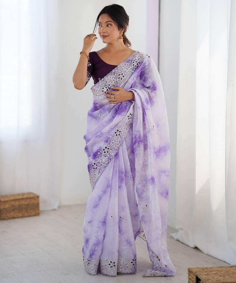 Lavender color fendy fabric stylish girlie saree