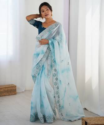 Sky blue stylish girlie saree 1