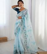 Sky blue color fendy fabric stylish girlie saree
