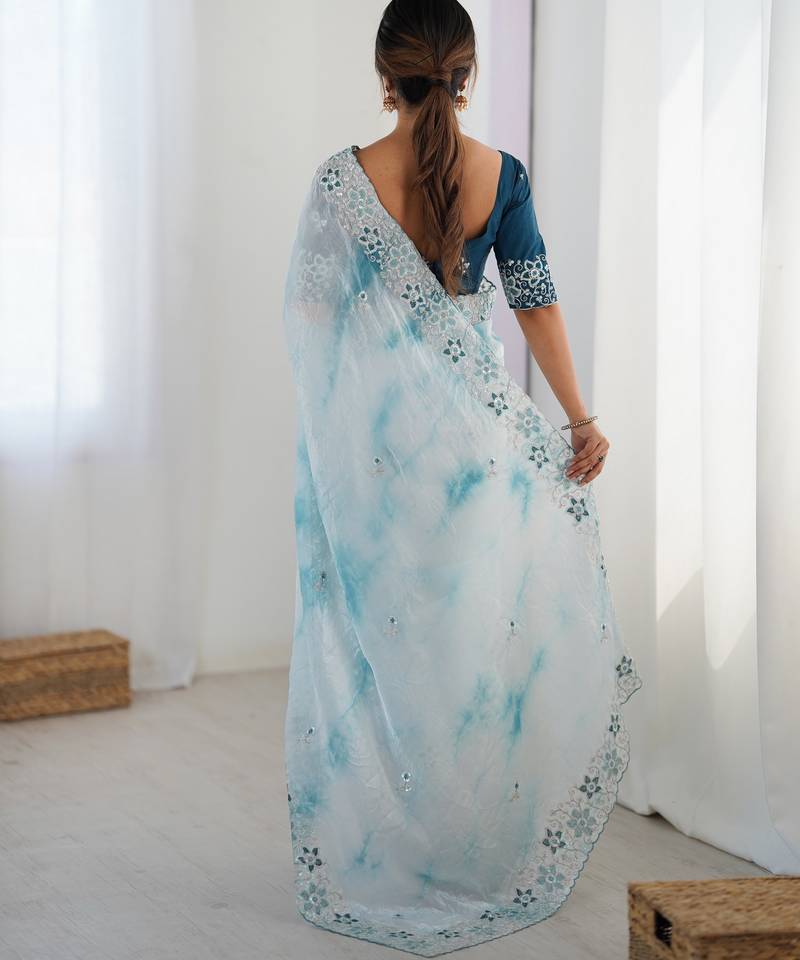 Sky blue color fendy fabric stylish girlie saree