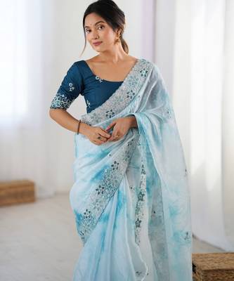 Sky blue stylish girlie saree 4
