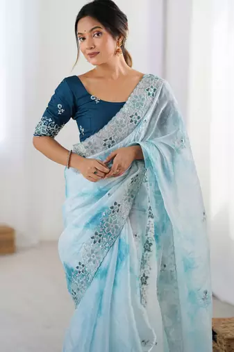 Sky blue stylish girlie saree