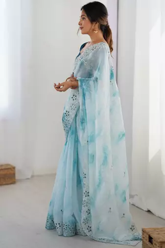 Sky blue stylish girlie saree