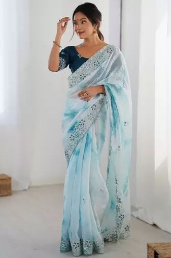 Sky blue stylish girlie saree
