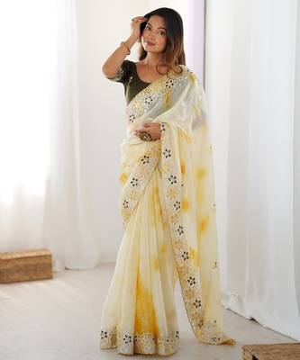 Yellow stylish girlie saree 1