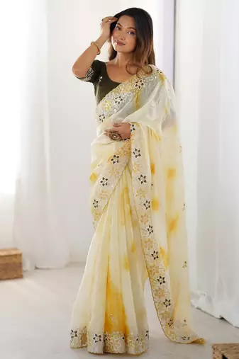 Yellow color fendy fabric stylish girlie saree