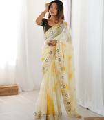 Yellow fendy embroidered stylish girlie saree