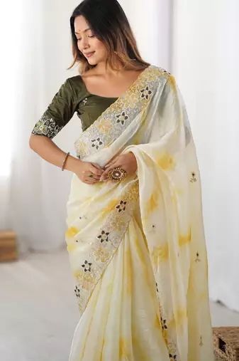 Yellow stylish girlie saree