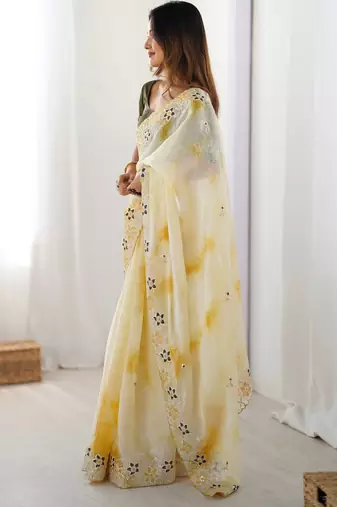 Yellow stylish girlie saree