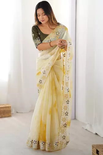 Yellow stylish girlie saree