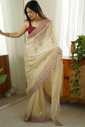 Beige jimmy choo stylish girlie saree