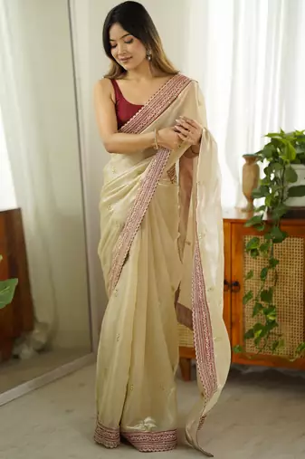 Beige jimmy choo stylish girlie saree