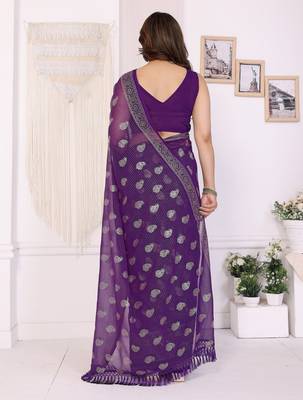 Purple georgette foil printed ceremonial saree 3
