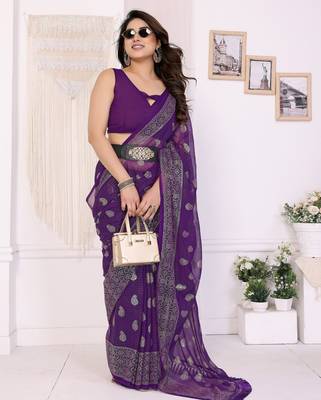 Purple georgette foil printed ceremonial saree 5