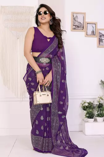 Purple georgette foil printed ceremonial saree