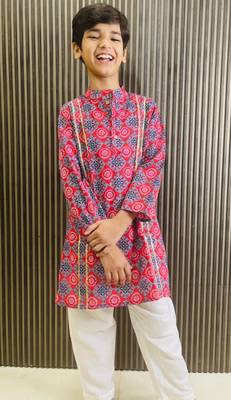 Cotton block print kurta pyjama set for boys 1
