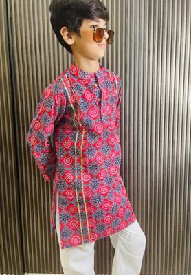 Cotton block print kurta pyjama set for boys 2