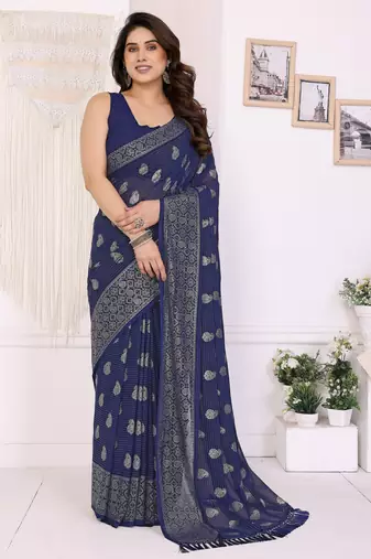 Blue color georgette fabric designer foil printed ceremonial saree