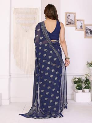 Blue georgette foil printed ceremonial saree 3