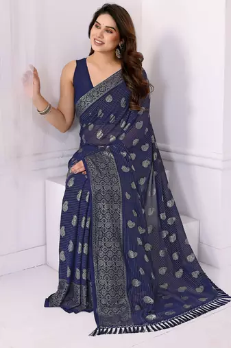 Blue georgette foil printed ceremonial saree
