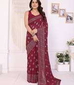 Maroon color georgette fabric foil printed ceremonial saree