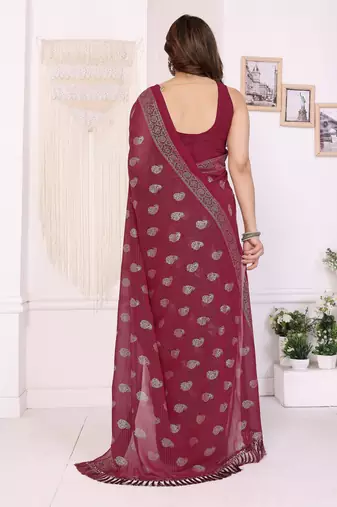 Maroon georgette foil printed ceremonial saree