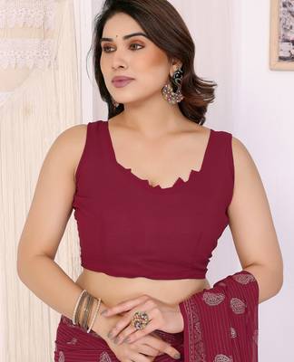 Maroon georgette foil printed ceremonial saree 6