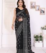 Black color georgette fabric foil printed ceremonial saree