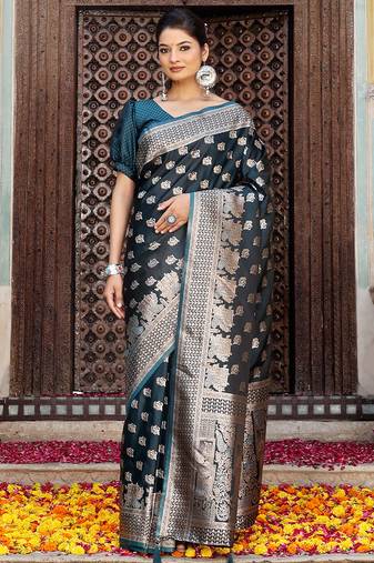 tarquice color woven designer ethnic silk blend fabric graceful partywear saree