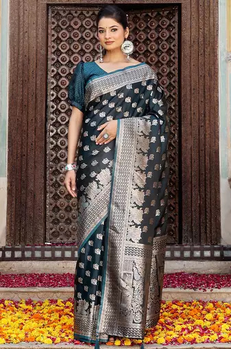 tarquice color woven designer ethnic silk blend fabric graceful partywear saree